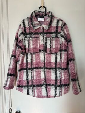 Plaid Women's overshirt with magnetic buttons in Pink and White